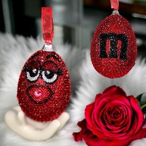 Easter Egg, Red Beaded M&M Ornament, Valentine’s Day Gift, Spring Basket Filler